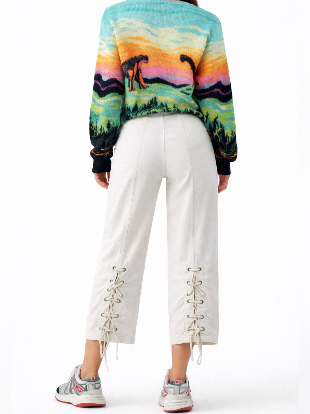 House Of Sunny White Lace Up Back Cropped Pant